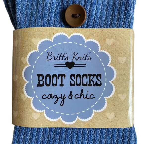 NEW Britt's Knits Boot Socks Frilled Blue Two Buttons Cuff Lace One Size - Picture 3 of 6